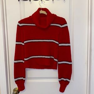 Red & White Stripes Turtle Neck